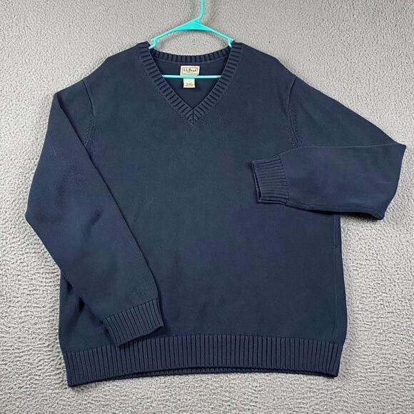 L.L. Bean V-Neck Knit Sweater Pullover Men's XLT Navy Cabincore Winter Cotton - Picture 1 of 6